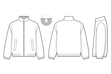 Zip windbreaker jacket flat technical drawing illustration mock-up template for design and tech packs men or unisex fashion CAD streetwear women workwear utility © Jack