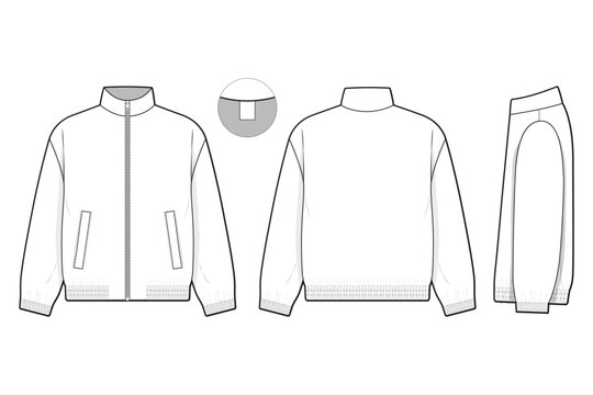 Zip windbreaker jacket flat technical drawing illustration mock-up template for design and tech packs men or unisex fashion CAD streetwear women workwear utility