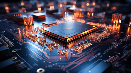 Obraz premium microchip semiconductor manufacturing, technology background concept marketing