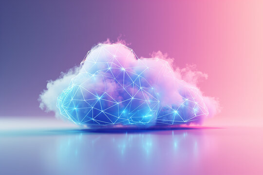 An abstract cloud computing icon, blending simplicity with creative geometric patterns, rendered in 2D for high-quality resolution.