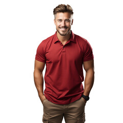 Fototapeta premium Full-length man in red shirt a transparent background.