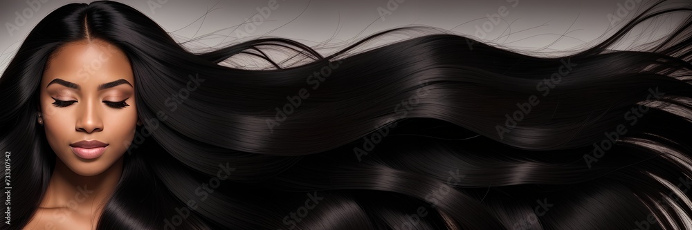 Wall mural Beautiful black woman with a long shiny hair