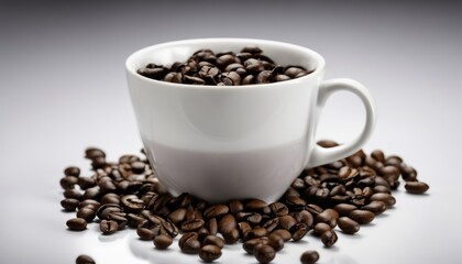 Naklejka premium A cup of coffee with beans on top