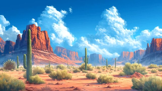 Illustration of grand canyon national park. Seamless looping time lapse 4k video animation background
