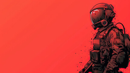 side view astronaut in black and red with copy space - AI Generated