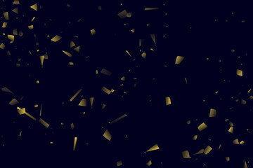 Abstract golden confetti. Glowing background. Random sequins shine on a black background. Dark sky with shining sparkles. Flying confetti. Suitable for your design, cards, invitations, gifts.