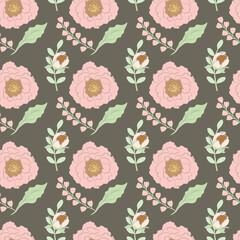 Winter Peonies Seamless Vector Pattern Design