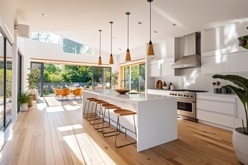 Modern kitchen interior, cozy and simple kitchen design - obrazy, fototapety, plakaty