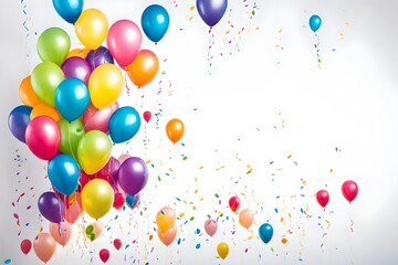 Colorful birthday balloons arranged in a festive bunch on a clean white background, perfect for celebrations and copy space