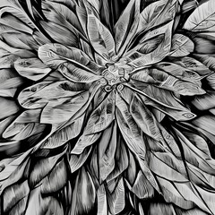 Abstract background with floral ornament. Black and white vector illustration
