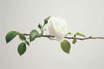 a white flower on a flower branch with green leaves i