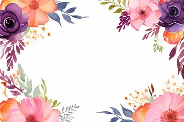 Fototapeta na wymiar Artistic rectangular frame with vibrant watercolor flowers, perfect for Mother's Day, weddings, or Valentine's Day. Generative AI