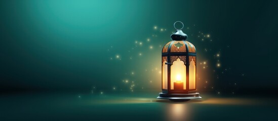 copy space Islamic Lantern with night blur light background.