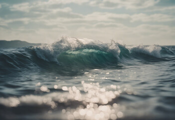 Sunny ocean wave closeup Surfing temptation