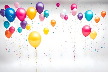 Colorful birthday balloons arranged in a festive bunch on a clean white background, perfect for celebrations and copy space.