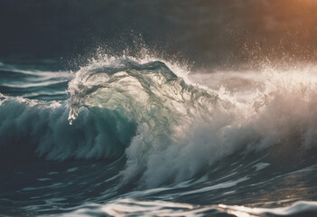 Sea water ocean wave Sunny ocean scene with surfing temptation - obrazy, fototapety, plakaty