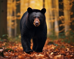 Black bear in the autumn forest.Wildlife scene from nature