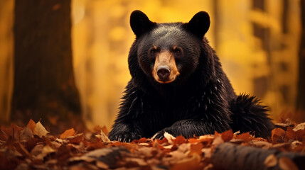 Black bear in the autumn forest.Wildlife scene from nature