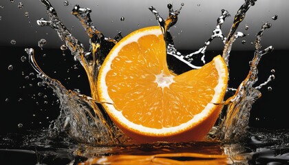 A slice of orange in water with a splash