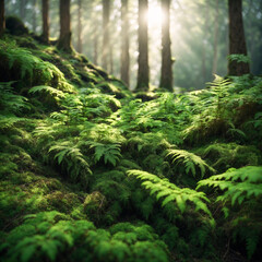 Fototapeta premium Close-up of a fern in the forest in the sun