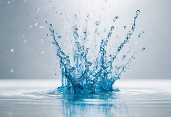 Sparks and splash of light blue water on a white background