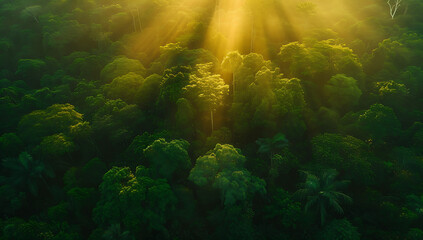 an aerial view of a tropical forest with an intense b - obrazy, fototapety, plakaty