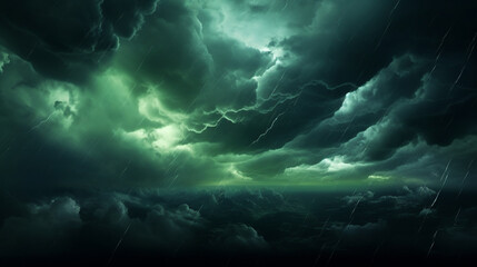 Greenish dramatic night sky with storm rain clouds - obrazy, fototapety, plakaty