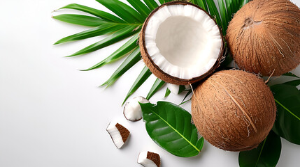 Fototapeta na wymiar coconut with leaves on white background, generative ai