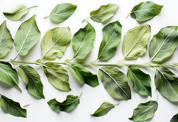 arrangement of green leaves on white background copy 