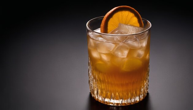 A glass of orange juice with a slice of orange on top
