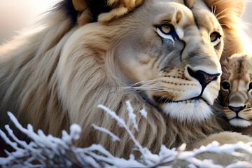 portrait of a lion family