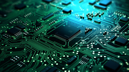 Obraz premium CPU computer chip, motherboard with green circuit