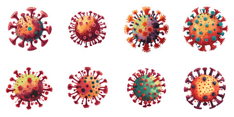 Vector illustration of multiple watercolor style viruses