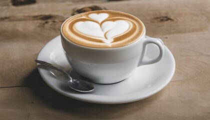 A cup of coffee with a heart design in the foam