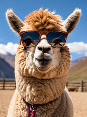 Obraz premium Alpaca Animals wear Sunglasses
