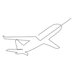 Continuous One line drawing of passenger airplane drawing art and illustration vector design
