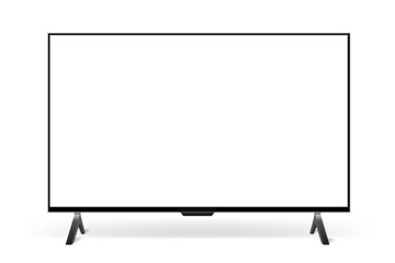 Naklejka premium Mockup of a large modern black TV, realistic empty TV frame, modern stylish monitor, blank television template with white screen – vector
