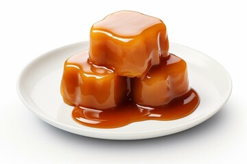 Caramel sweet covered in milk caramel sauce. Includes clipping path. Generative AI