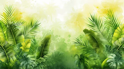 Foto op Canvas watercolor illustration with painted tropical jungle and lots of leaf options © Milena Wi