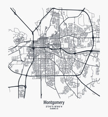 Fototapeta na wymiar vector map of the city, Montgomery, Alabama, state of the United States for home walls and posters