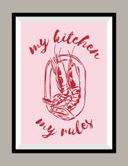 Seafood hand drawn illustration in a poster frame for wall art gallery