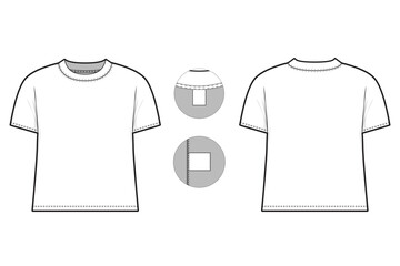 baby tee micro t-shirt flat technical drawing illustration short sleeve with binding collar blank streetwear mock-up template for design and tech packs women