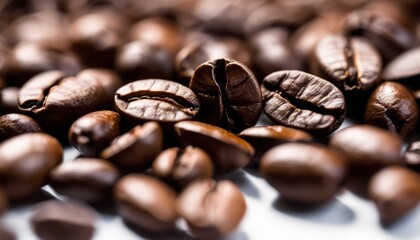 Fototapeta premium A pile of coffee beans on a white table