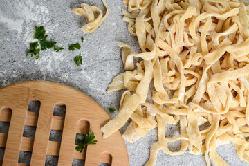 Process of making pasta in the kitchen