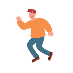 Happy man dancing, cartoon vector Illustration isolated on a white background.