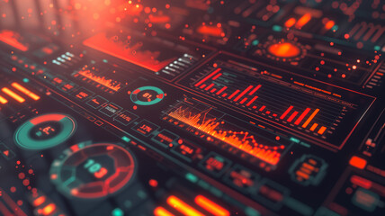 Obraz premium Sophisticated management system interface, displaying various metrics connected to a database.