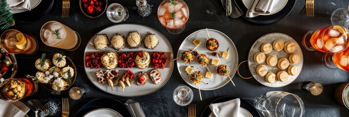 Elegant Cocktail Party Spread with Gourmet Hors d'Oeuvres - obrazy, fototapety, plakaty