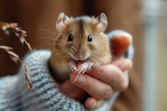 A curious person delicately holds a tiny mouse, marveling at the diverse world of muroidea and the bond between human and animal