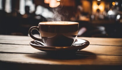 A cup of coffee with steam rising from it - obrazy, fototapety, plakaty
