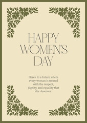 Happy Women's Day greeting card template with botanical illustration. Greenery greeting card.	